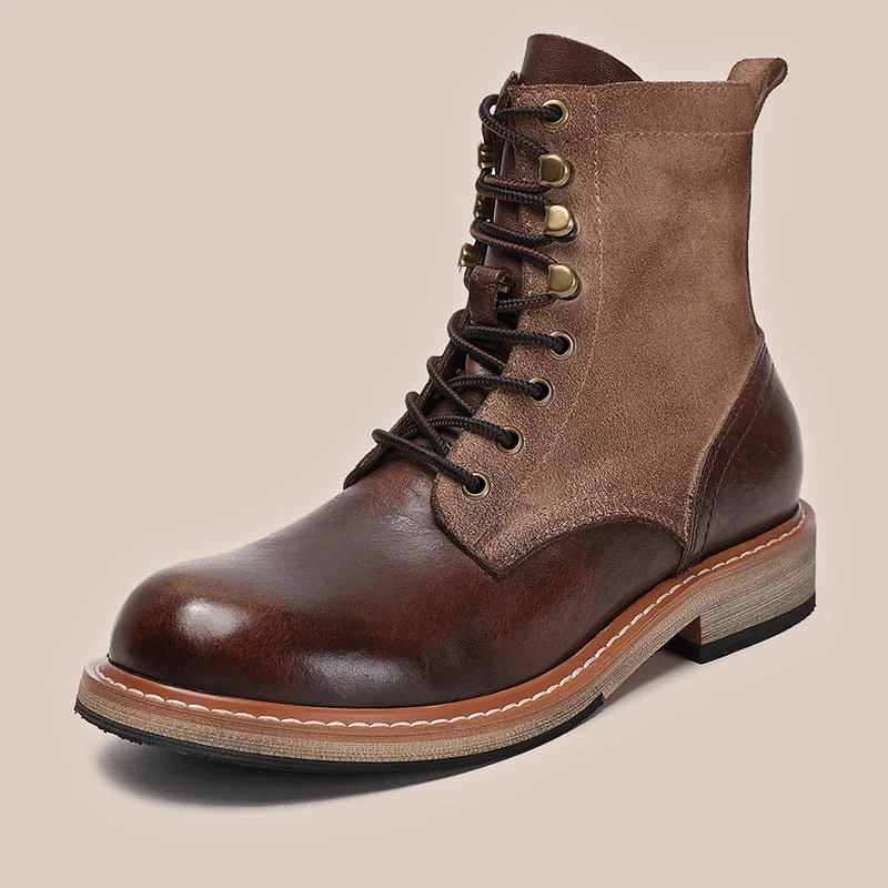 

Woman Ankle Boots Genuine Leather Platform Luxury Brand Handmade Fashion Vintage British Trend Autumn Ladies Shoes Thick Sole