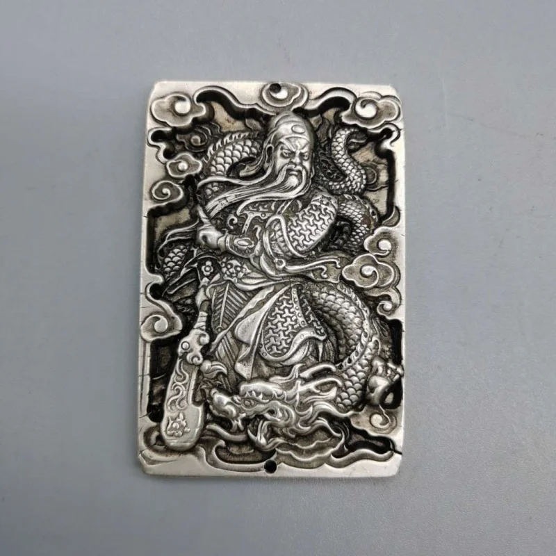 

Crafts: White copper, silver plated, bronze plaque, small Buddha statue, copper plaque, double-sided Guan Gong hang tag decorat
