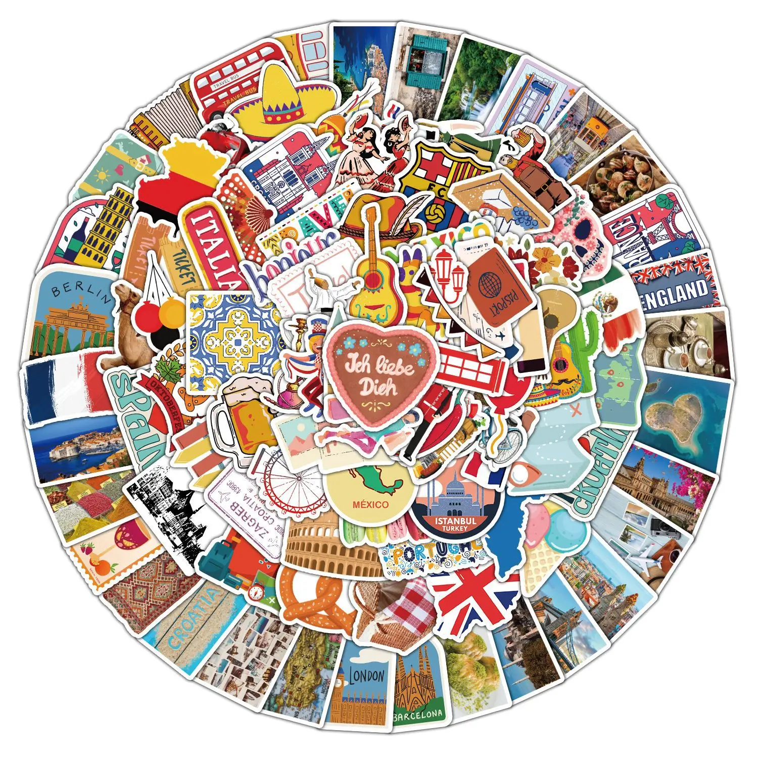 

100pcs World Scenic Spots Style Graffiti Car Phone Cup Decorative Sticker Waterproof Creative Sticker