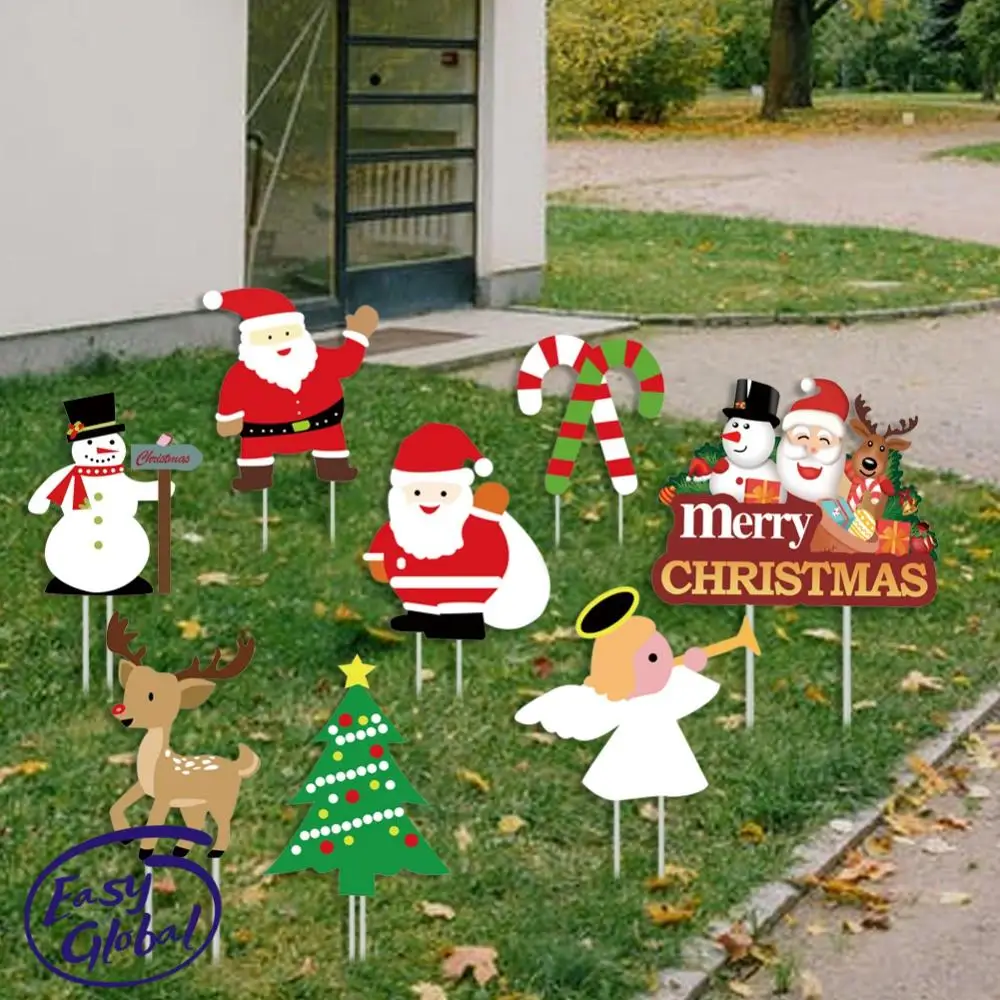 

8Pcs Christmas Yard Signs Stakes Decorations Xmas Snowman Plastic Yard Decor Outdoor Santa Snowman Garden Signs