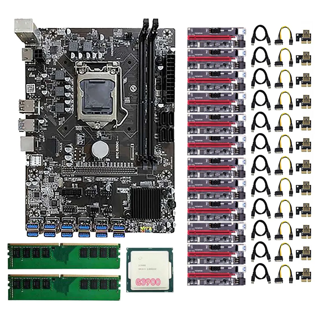 

Материнская плата для майнинга B250 BTC с 12X009S PCIE 1X до 16X Райзер-картой + 1XG390 0 ЦП + 2X4G DDR4 RAM LGA1151 DDR4 DIMM SATA3.0