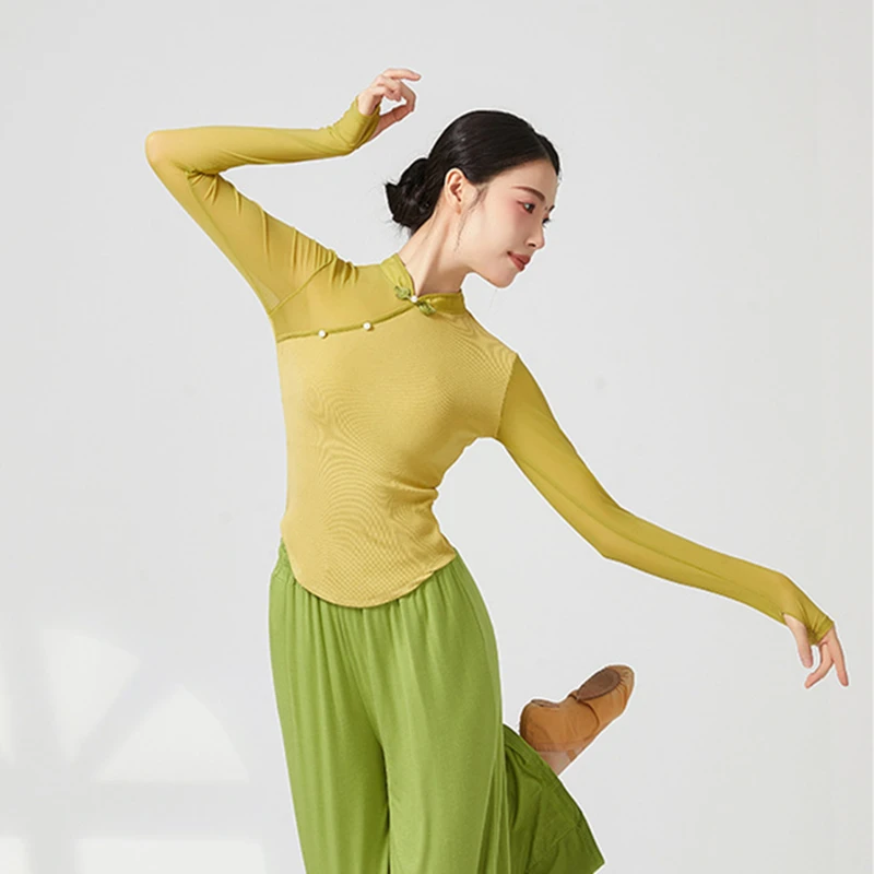 Топ для классических танцев одежда тренировок Женская сетчатая рубашка с