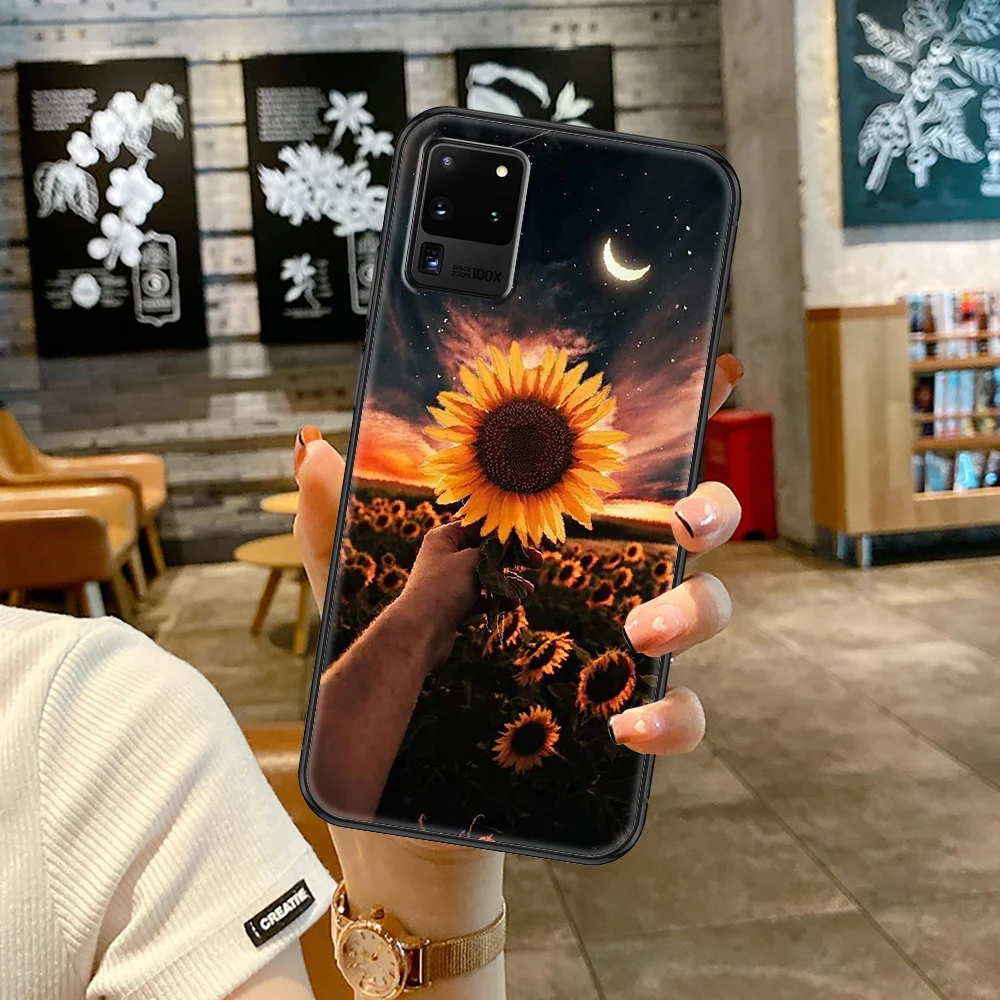 Sunflower Yellow Flower Phone case For Samsung Galaxy Note 4 8 9 10 20 S8 S9 S10 S10E S20 Plus UITRA Ultra black painting bumper | Мобильные