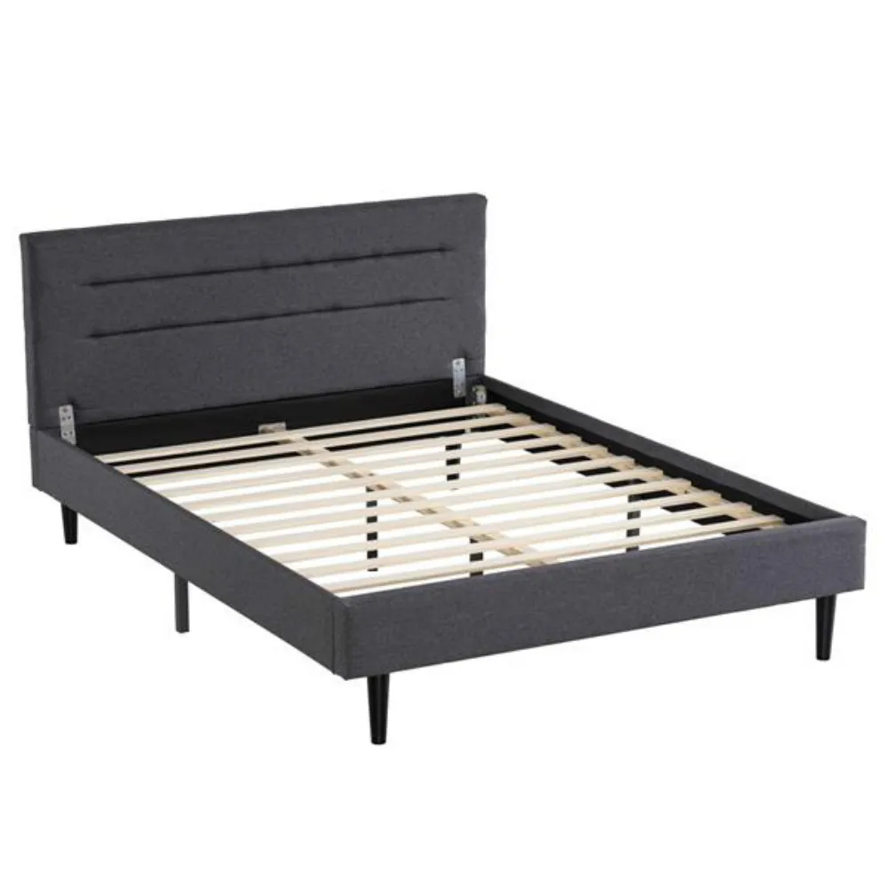 Linen Soft Pack Bed Right Angle Horizontal Line Decorative Bed Dark Gray Queen Easy To Assemble Stylish And Modern