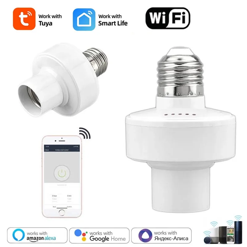 

Tuya WiFi Smart Home Light Bulbs Adapter E27 LED Lamp Holder Base AC85-250V Via Smart Life App Voice Control Alexa Google Alice
