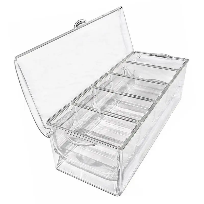 

Condiment Server 5-Section Condiment Server With Lid Condiment Tray With Lid Ice Party Serving Bar Chilled Caddy Bar Garnish