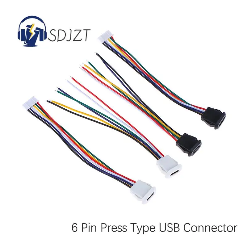 

6 Pin Press Type USB Connector Type-C Waterproof With PH 2.0 Female Socket High Current Fast Charging Jack Port With Data Pin