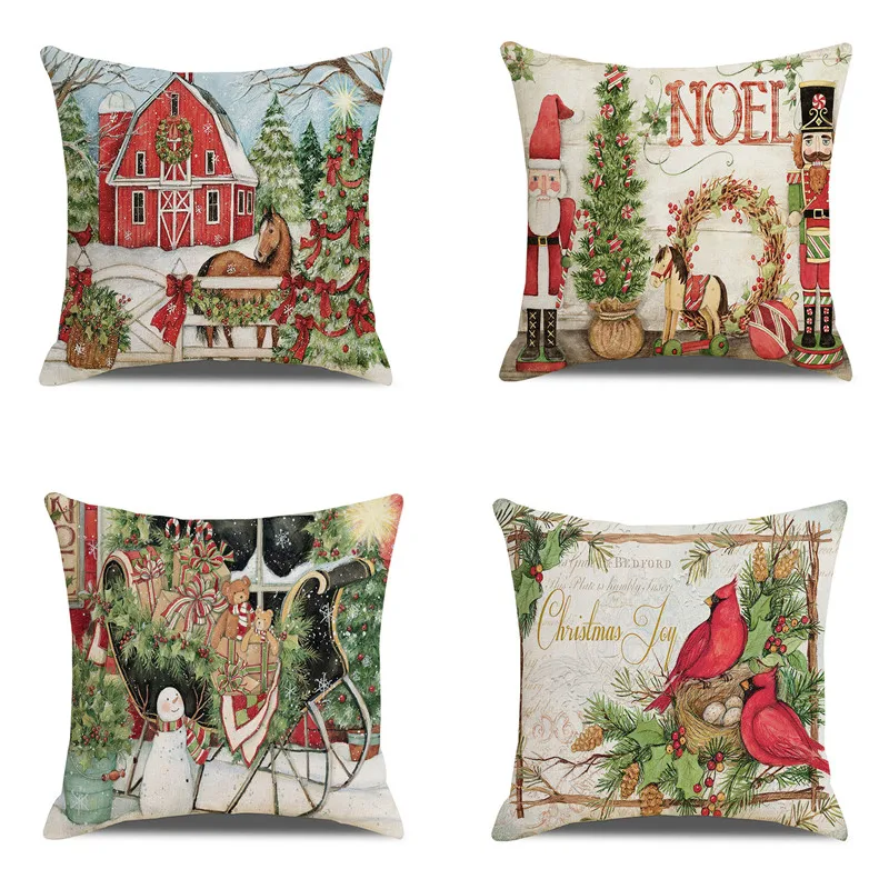 

Christmas Decorative Pillow Cover 18x18 Inches Throw Pillowcase Christmas Tree Snowflake Linen Cushion Cover Decor Pillow Case