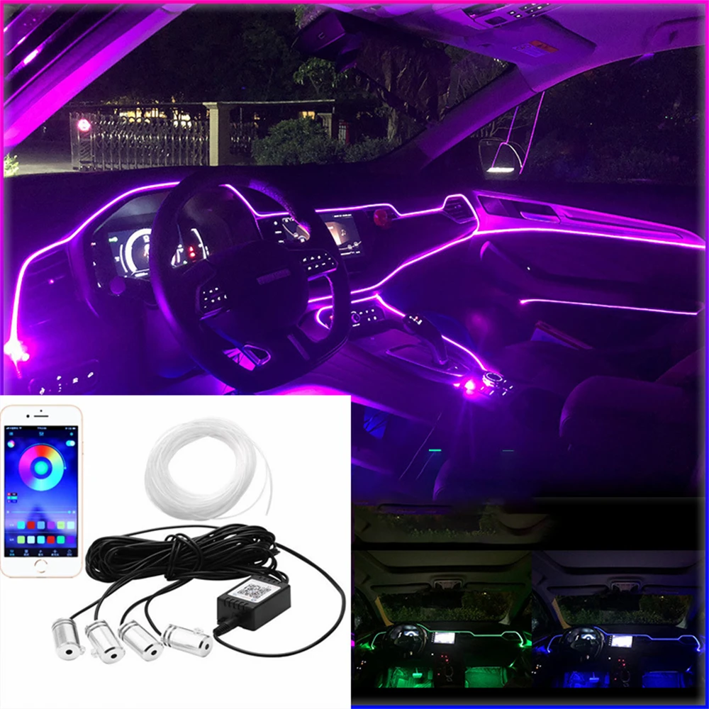 

Лента светодиодсветодиодный неоновая для внутреннего освещения автомобиля, 64 цвета