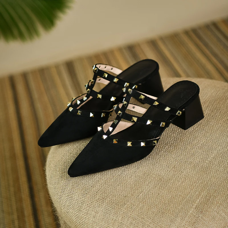 Мюли женские из искусственной замши пикантная модная летняя обувь с закрытым