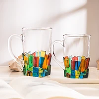 large capacity painted glass beer cup with handle 350ml540ml drinking utensil summer party transparent wine glasses