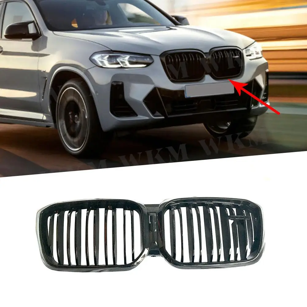 ABS Gloss Black Front Bumper Racing Grills Grille for BMW X3 X4 G01 G02 2022+ Car Styling Replacement 2 slat