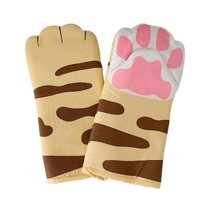 

Нескользящие кухонные перчатки, варежки с мультяшными кошачьими лапами для духовки, Длинные хлопковые изоляционные перчатки для выпечки, термостойкие перчатки для микроволновой печи