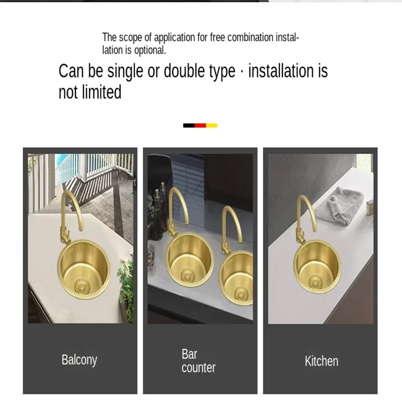 Fregadero Circular Pemb acero inoxidable para cocina minifregadero de 40x40cm 304 Nano Dorado кон una sola ranura