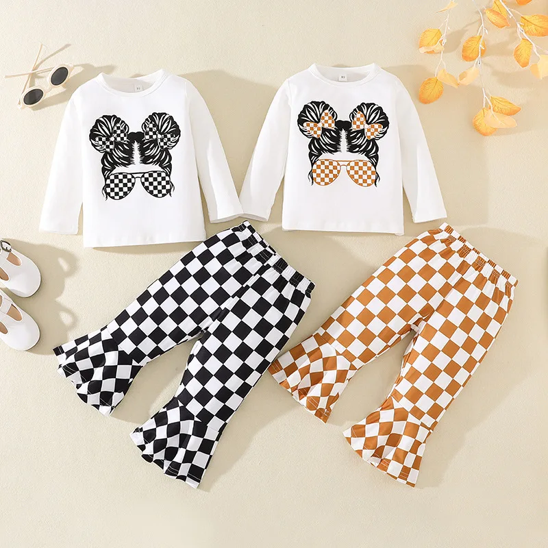 

Laura Kors Winter Children Sets Long Sleeve O Neck Print Plaid Black Cute 2Pcs 2022 New Infantil Menina Clothes Sets 12M-5Y