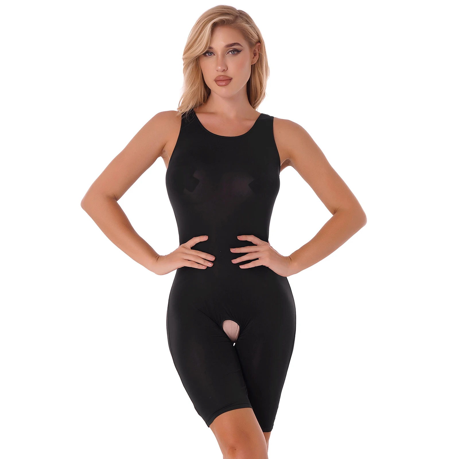 

Womens Lingerie Open Croth Bodysuit Underwear for Whore U Neck Sleeveless Crothless Playsuit Pornographic Movies Sexy Clothing