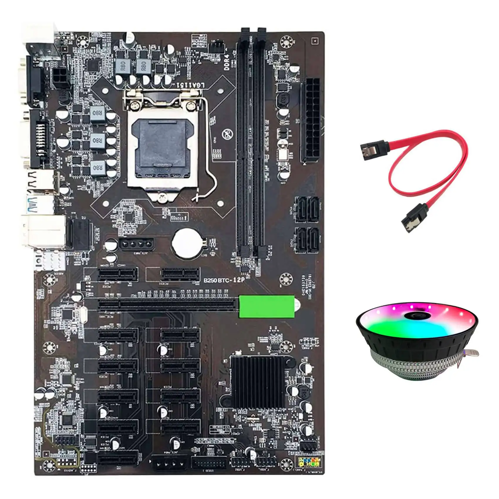 

BTC B250 Miner Motherboard with RGB CPU Cooling Fan+SATA Cable 12XGraphics Card Slot LGA 1151 DDR4 SATA3.0 for BTC