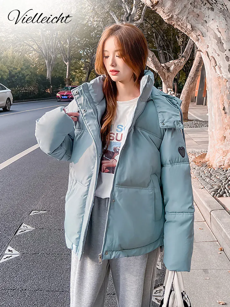 

Vielleicht New Winter Women Puffer Jacket 2023 Warm Snow Hooded Parkas Short Female Casual Loose Coat Clothes Zipper Outwear