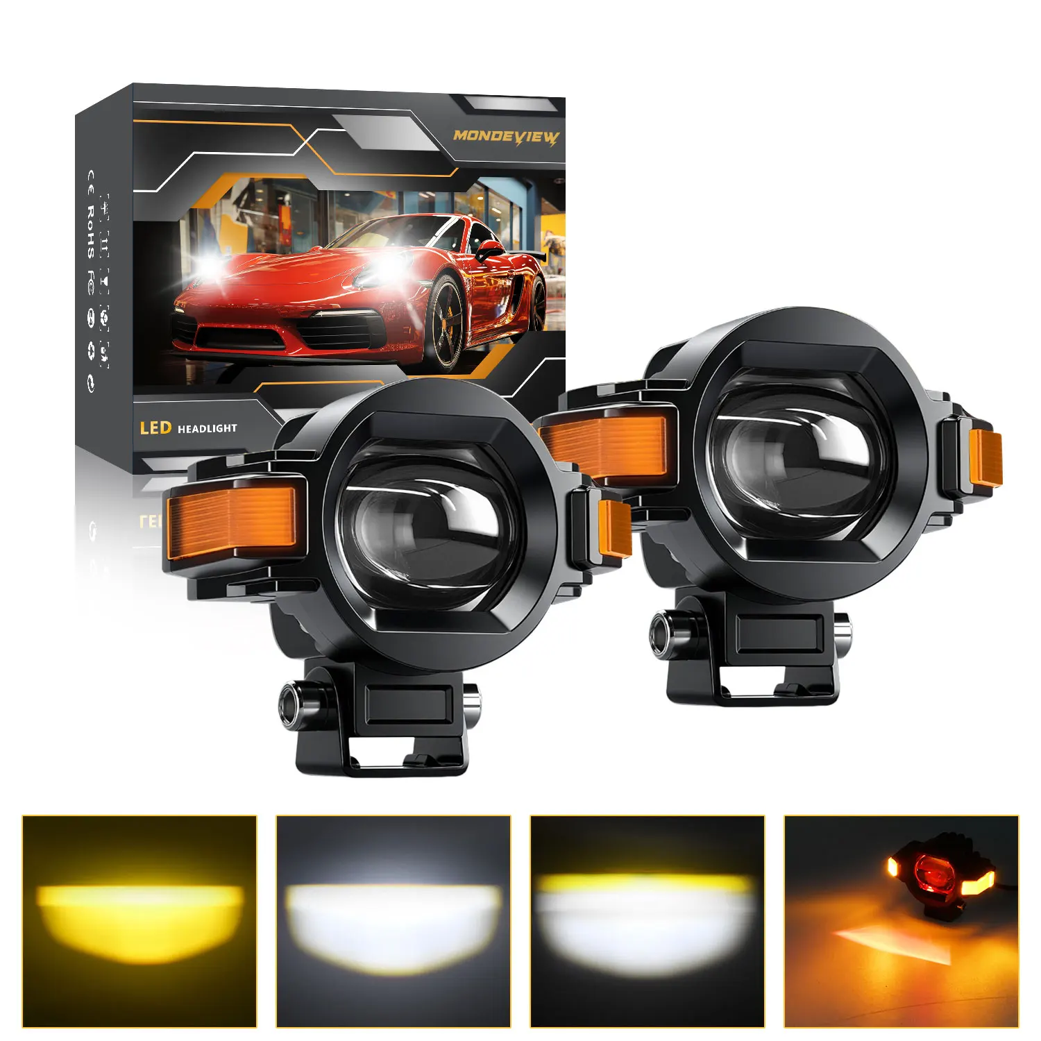 

MONDEVIEW M15 прожектор для мотоцикла 140 Вт, высокая мощность, 6000 К, белый свет, 12000LM, высокая яркость, дневные ходовые огни, противотуманные фары