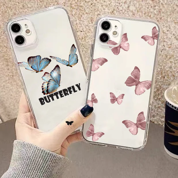 

Beautiful Simple Butterfly For Apple iPhone 13 12 11 Pro Mini X XR XS Max SE 6 6S 7 8 Plus Clear Phone Case Coque Cases Soft