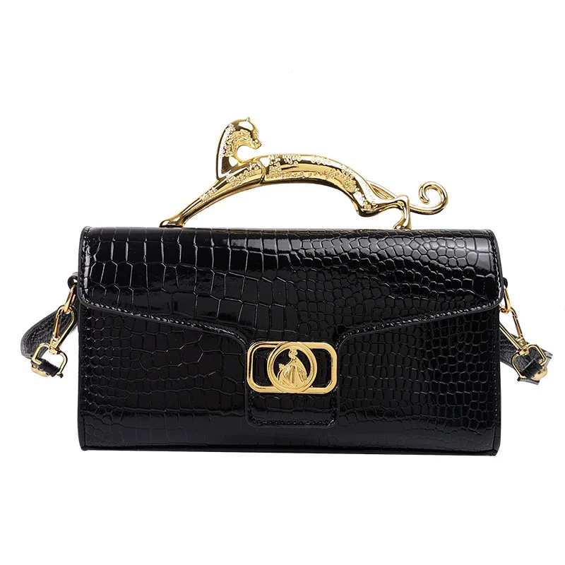 

Высококачественные сумки для женщин с металлическими ручками, черная кожаная дизайнерская сумка через плечо от известного бренда, модная шикарная трендовая сумка через плечо
