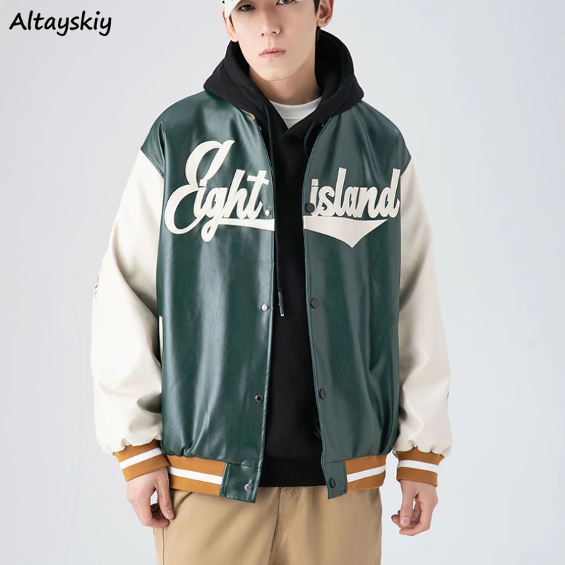 

Basic Jackets Men American Retro Trendy Printing Hip Hop Letter Patchwork Ulzzang High Street Leisure Couple Baseball Uniform