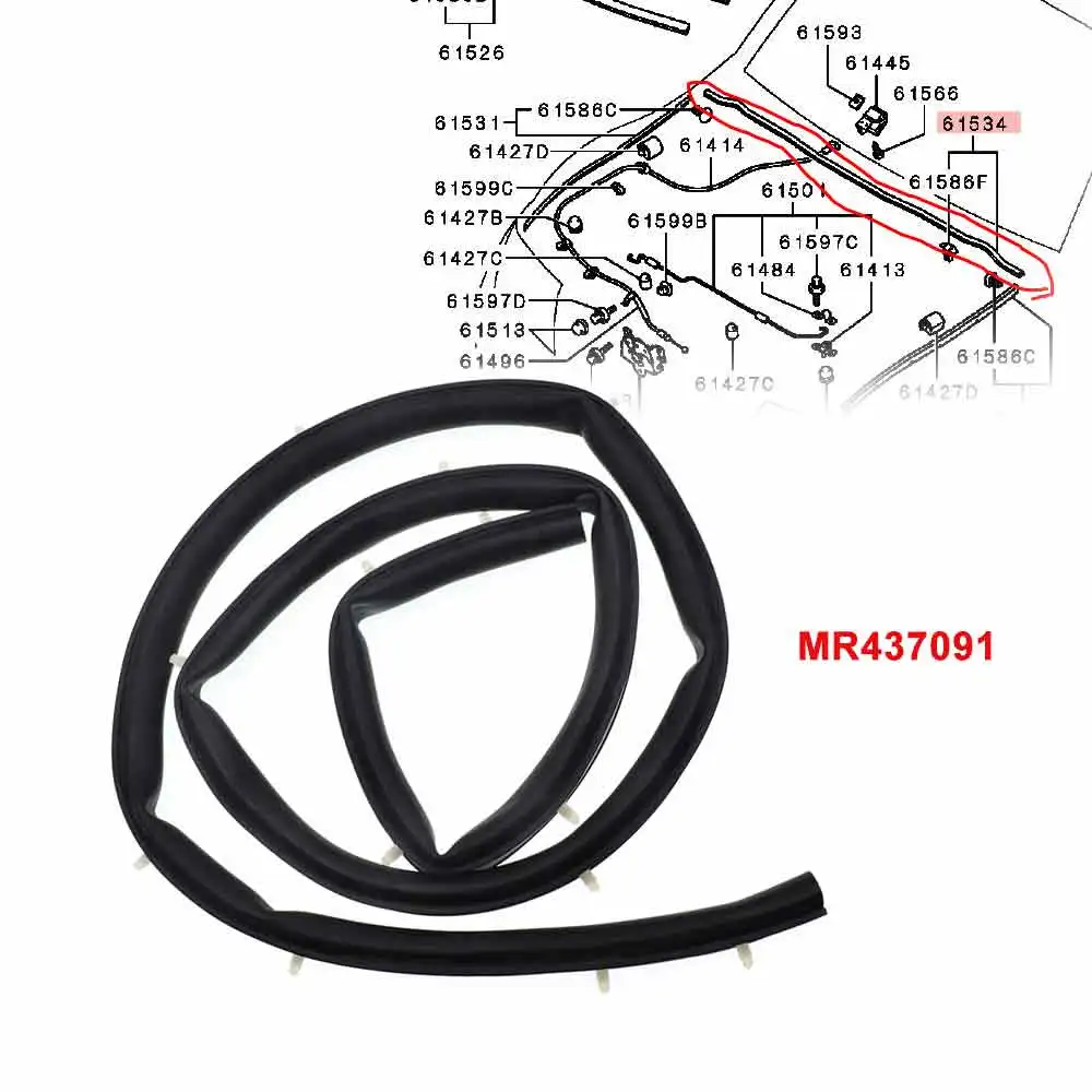 

Резиновое уплотнение капота для Mitsubishi Pajero Montero III 2000-2006 V63V73 V75 MR437091 MR437092 MR437095
