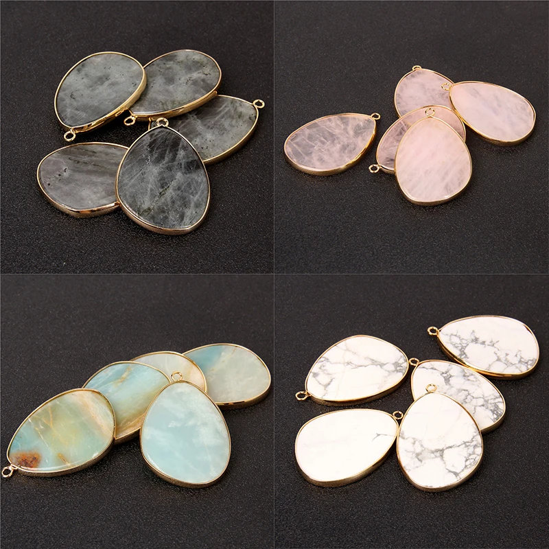 

Natural Stone Slice Pendant Labradorite Quartzs Irregular Drop Water Shape Charms For Diy Earrings Necklaces Jewelry Making