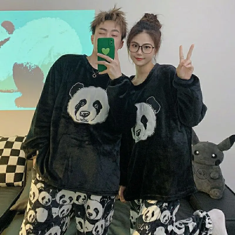 

Парные фланелевые пижамные комплекты для женщин и мужчин зимняя Пижама утепленные пижамы мультяшная панда для влюбленных Домашняя одежда ...
