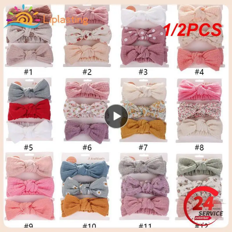 

1/2PCS Set Solid Muslin Cotton Linen Baby Headband Elastic Rabbit Ear Hair Band Infant Girl Turban Headwraps Stretch Accessories