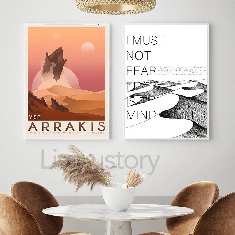 Плакат с цитатами Фрэнка Герберта на холсте страх-это разум |