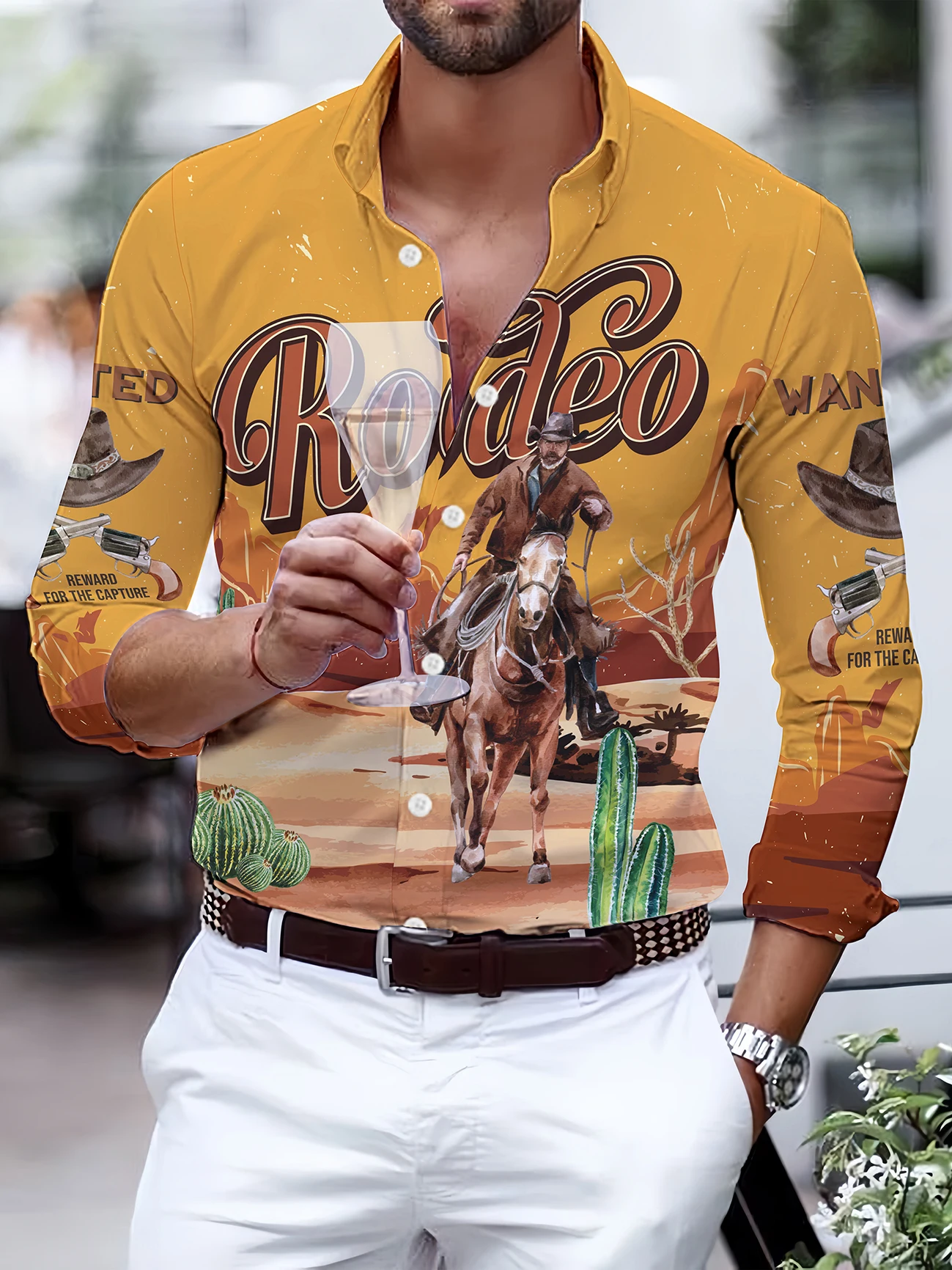 Модная мужская рубашка в Западном ковбойском стиле со звездами и длинным рукавом