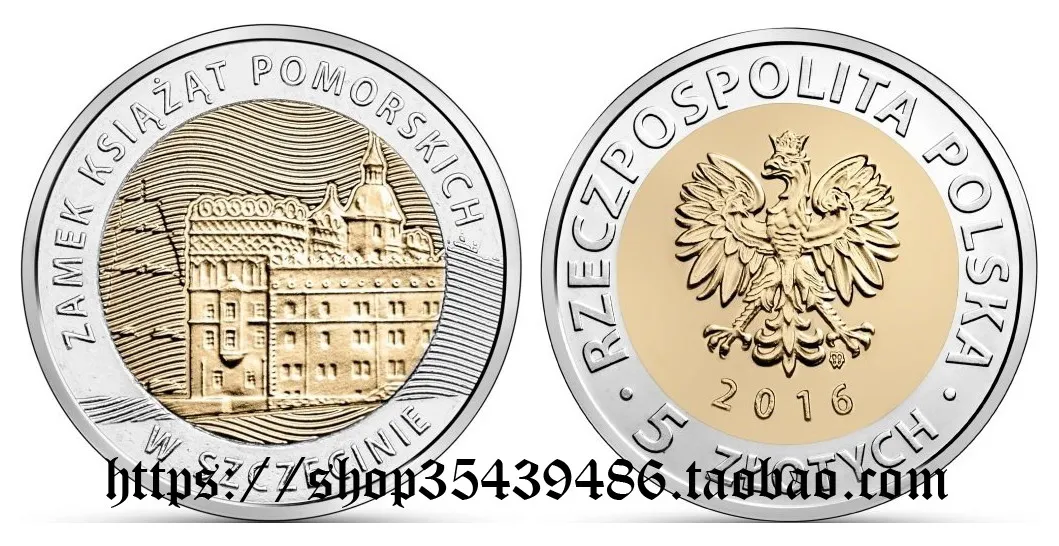 

Европа-Польша 2016 шcherin Duke of Pomerania Castle 5 Zlotti двухцветные памятные койны 100% оригинальные