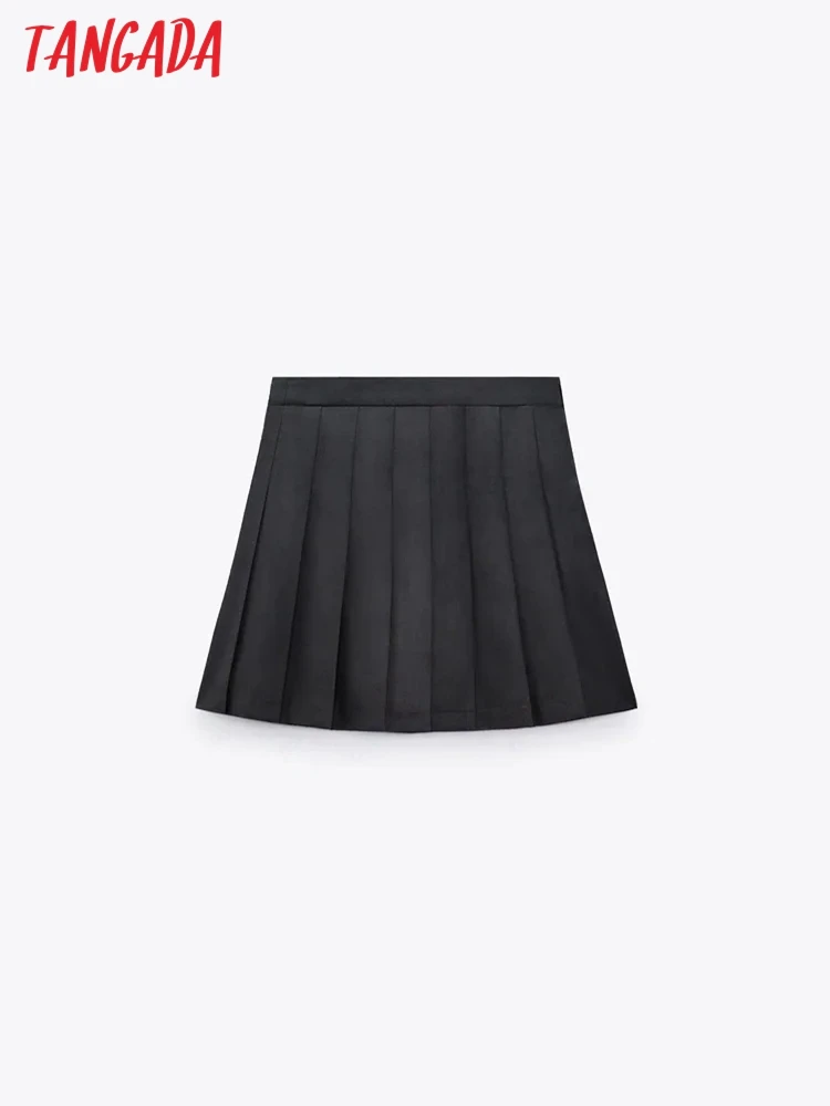 

Tangada 2022 Women Solid Pleated Skirts Faldas Mujer Zipper Female Mini Skirt 6H101