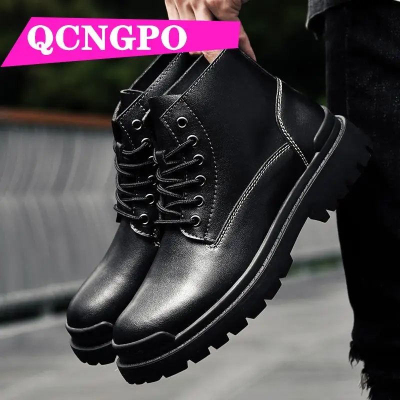 

Laces boots Motorcycle boots Round Toe Cowboy British Style working boots classic boots Cow Leather retro Martin boots ankle