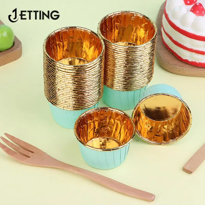 

50 шт. Золотая бумажная чашка для выпечки, Чехол Для Маффинов, подкладка из алюминиевой фольги, обертка для торта, кондитерский инструмент, кр...