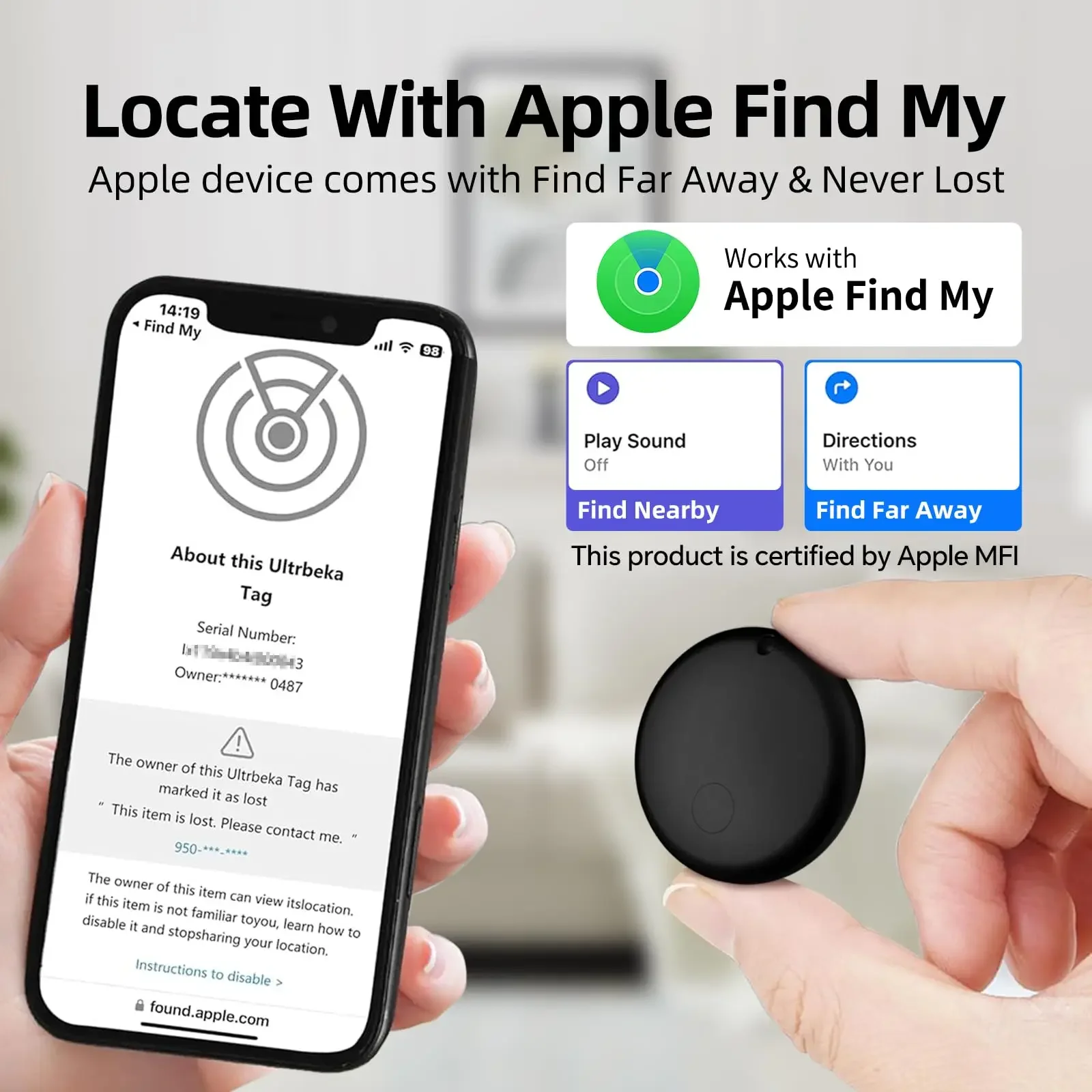 Фото Беспроводное устройство слежения Bluetooth Air Tags Tracker с Apple Find My Smart Item Finders для автомобильных ключей, рюкзака для багажа №1