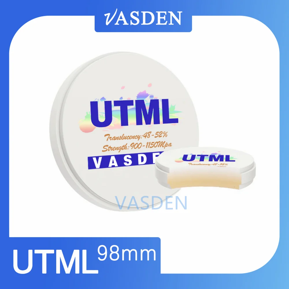 

Vasden 3D UTML многослойный циркониевый блок стоматологический лабораторный материал открытая система 98 мм CAD CAM имплантат зубной протезы цвет A1 A2 A3 A3.5