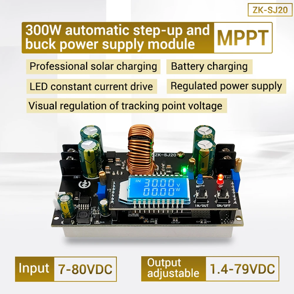 

DC DC Automatic Boost/Buck Converter CC CV Power Supply Module DC7-80V to 1.4-79V 20A 300W High Power MPPT Voltage Regulator