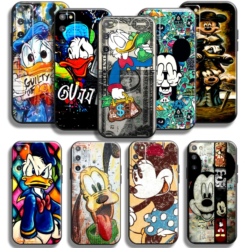 

Disney Graffiti Mickey Duck Phone Case For Samsung Galaxy S10 S9 S8 Plus Lite S10E Case For Samsung S10 5G Liquid Silicon Black