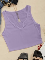 y2k notched neck rib knit crop tank top womens tops for teens plain casual regular fit high stretch t shirts summer clothing
