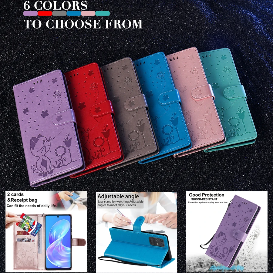

Wallet Leather Cat Bee Anti-fall Case For Samsung Galaxy A03 Core A03S A12 A13 A23 A31 A32 A33 A50 A51 A52 A53 A70 A71 A72 A73