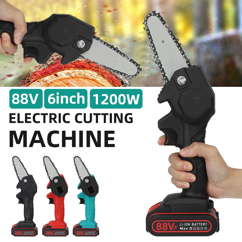 

4 Inch Mini Electric Saw Chain Saw 88VF 1080W With 1/2 Battery Rechargeable One-handed Woodworking Pruning Garden Tool EU Plug