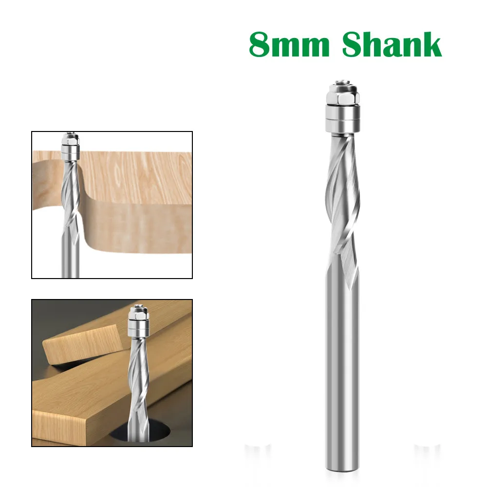 

8MM shank up-cut end mill bit Bearing Guided Two Flute Flush Trim Router Bits Woodworking milling cutters
