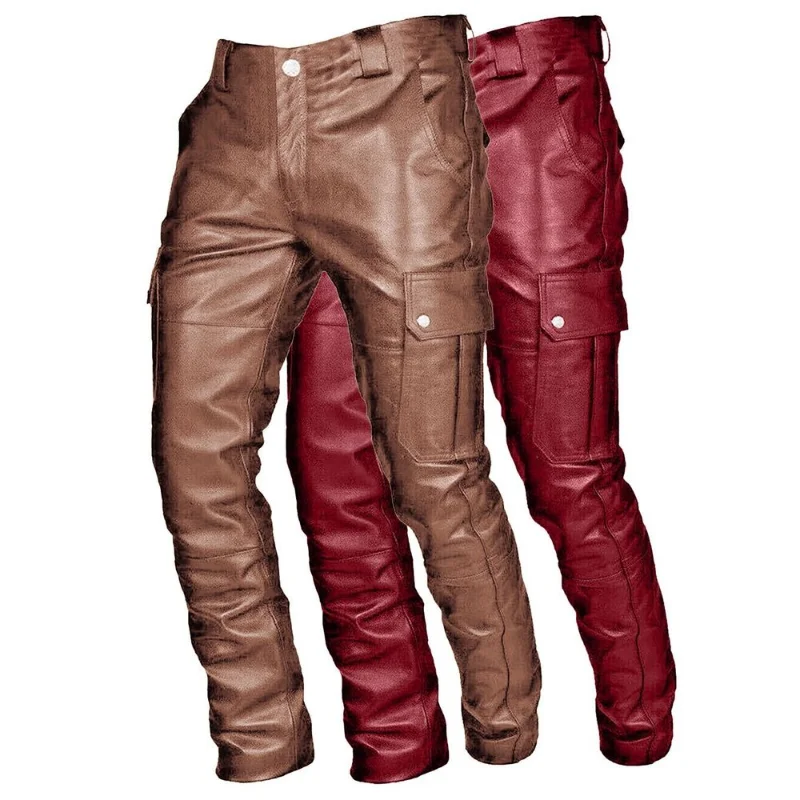 Men's Genuine Leather Pant Jeans Steampunk Gothic Retro Motorbike Pants Trousers