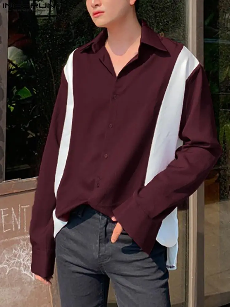 

INCERUN Fashion Men Casual Shirt Brand Turn Down Collar Long Sleeve Blouse 2022 Streetwear Patchwork Breathable Camisa Masculina