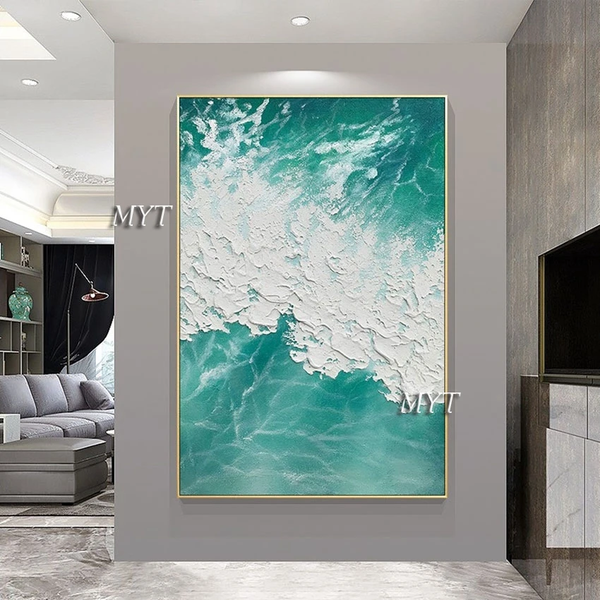 

Handmade Knife Thick Acrylic Art Modern Abstract Sea Wave Oil Painting Large Living Room Wall Picture Home Decoration No Frame