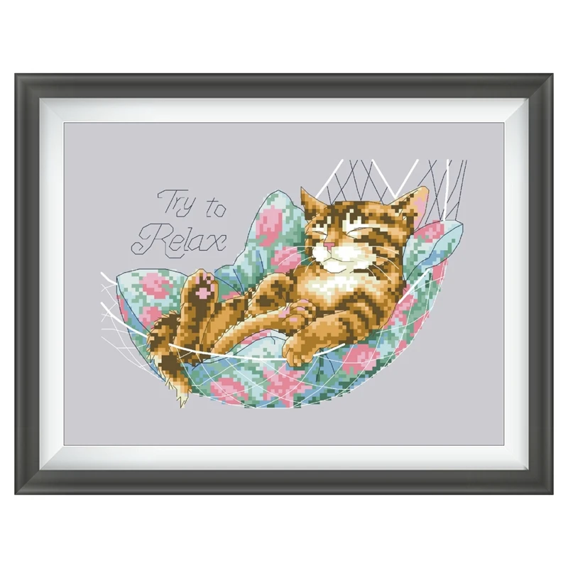 

Попробуйте расслабиться, вышивка крестиком, искусственное животное, кошка, сон, 18 карат, 14 карат, 11 карат, Серебряный холст, хлопчатобумажная нить, вышивка ручной работы