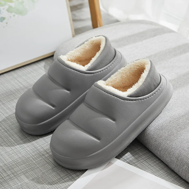 Women Fur Slippers Waterproof Winter Warm Plush Household Slides Indoor Home Thick Sole Footwear Non-Slip Solid Couple Sandals