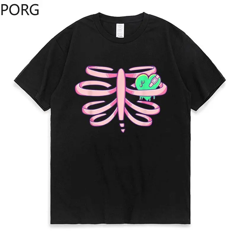

Goth Kawaii Heart Ribcage Kawaii T Shirts Men Women Summer Cotton Short Sleeve Printed T-shirt Cool Harajuku Tops Tee O-neck